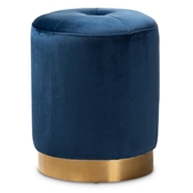 Baxton Studio Alonza Glam Navy Blue Velvet Fabric Upholstered Gold-Finished Ottoman